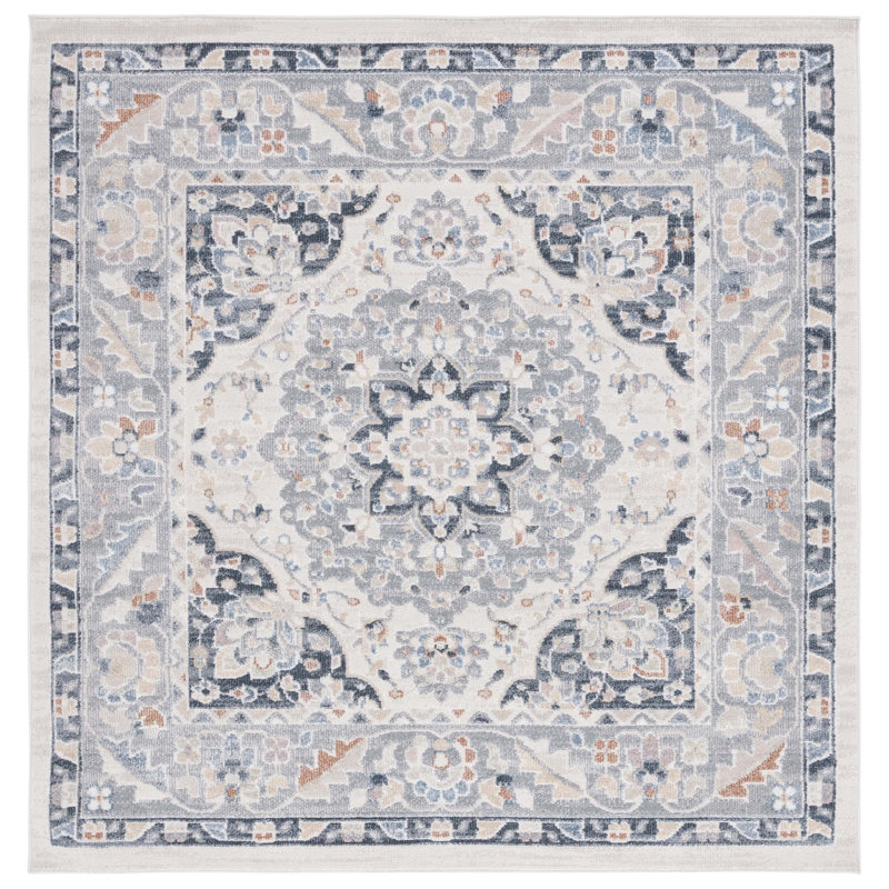 Hults Washable 204 Area Rug in Beige/Gray/Navy, Square 6'7"