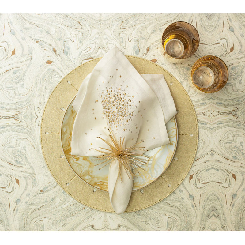 Starburst Linen Napkin, White/Gold/Silver