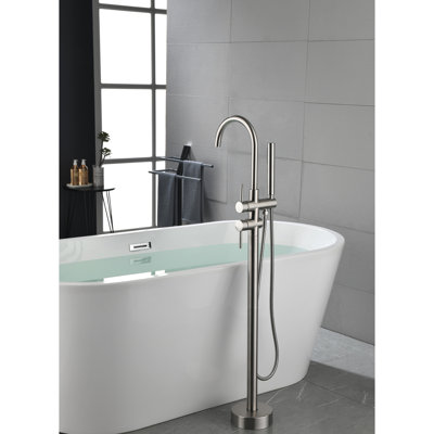 Stainless Steel Tub Faucet With Handheld Shower And Clogging Aerator Floor Mounted Water Saving Functionality