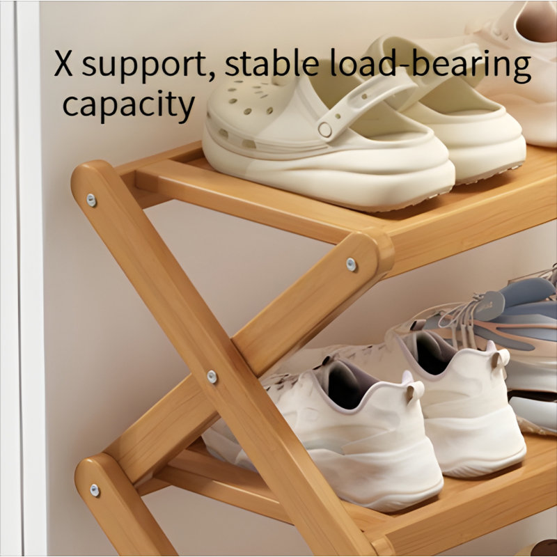 Foldable Under-Desk Shoe Rack - Chinese Retro Style Multi-Layer Space-Saving Storage Shelf, Easy Pull-Out Design