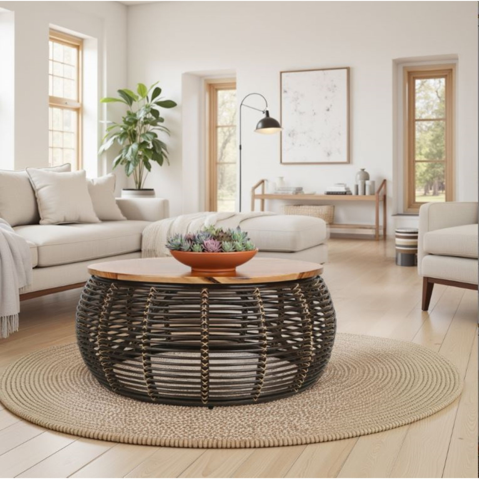 Rory 40" Drum Coffee Table, Espresso Brown