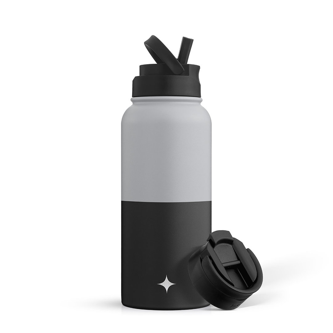 JoyJolt Triple Insulated Water Bottle with Flip Lid & Sport Straw Lid JoyJolt Color: Gray/Black Size: 32 oz.
