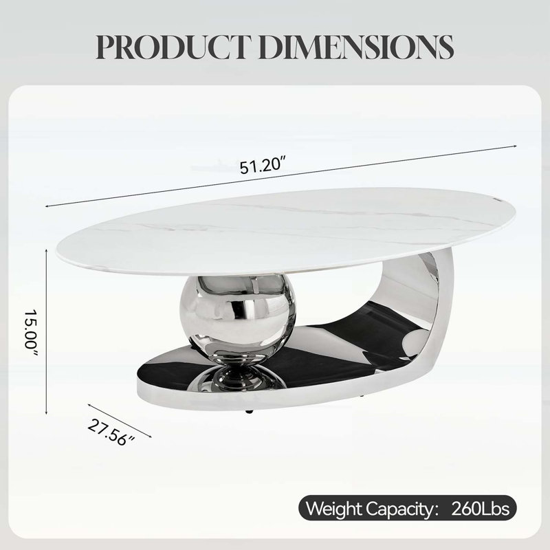 Table basse ovale, Silver+White