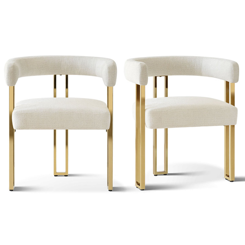 Rienna 18" Seat Height Chenille Upholstered Gold Kitchen Dining Armchair, White