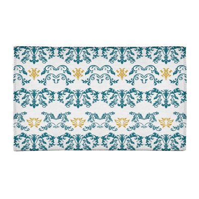 Tapis damassé blanc / bleu