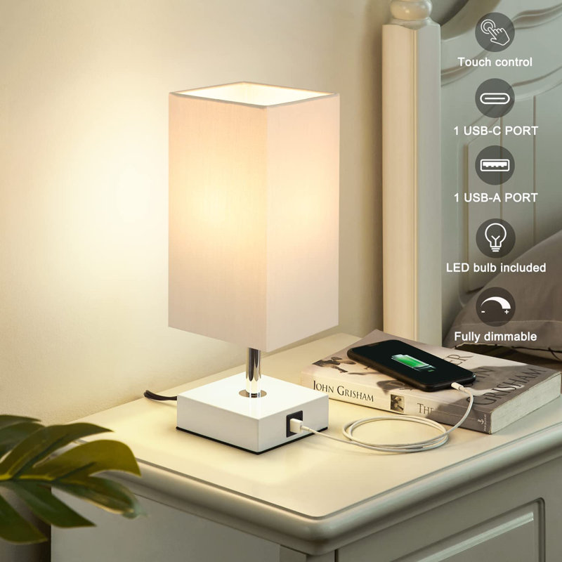 Lampe de table tactile avec 2 ports de charge USB, Blanc, Gris