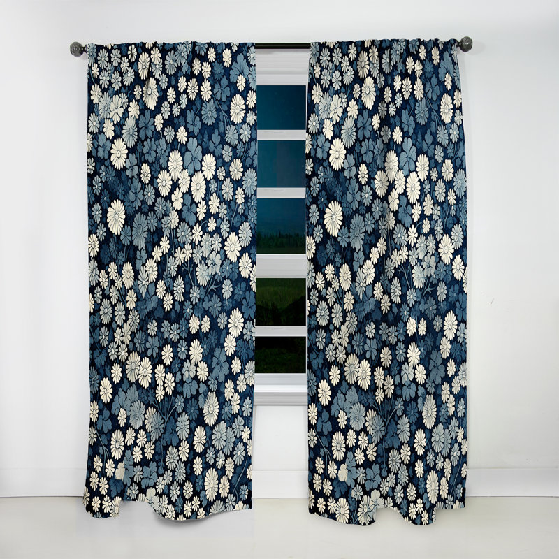 Rideau en velours bleu et blanc Sloane, L 52 po x L 120 po