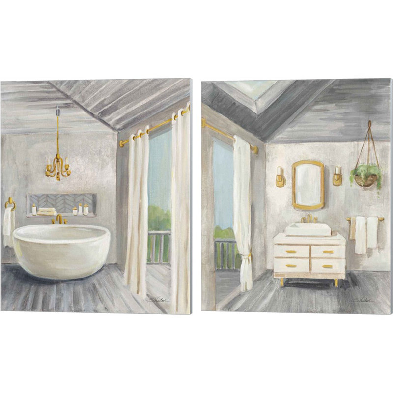 «Attic Bathroom Gray» par Silvia Vassileva, art sur toile (ensemble de 2)