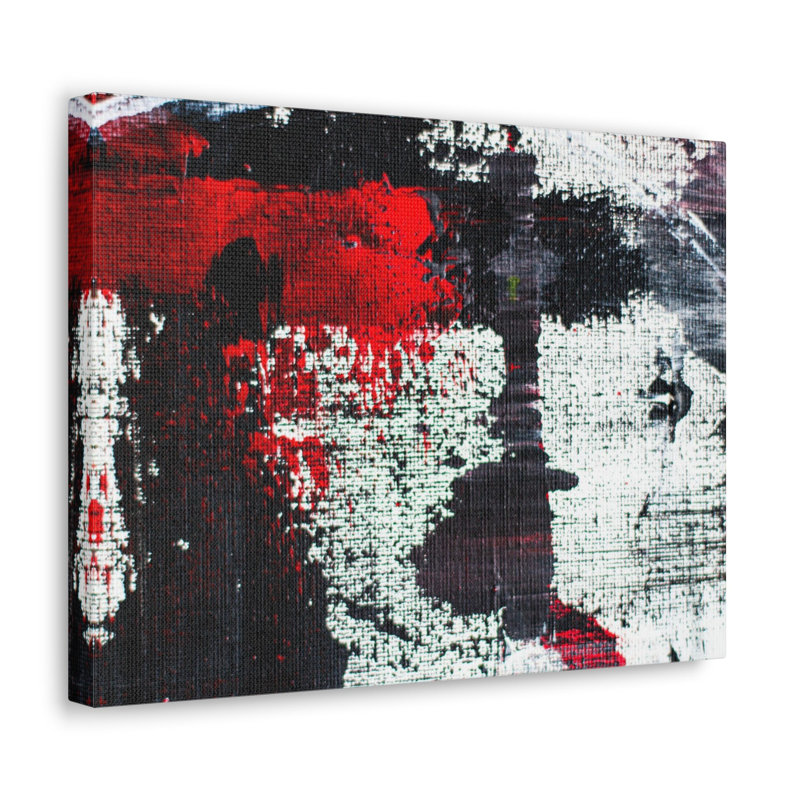 Abstrait, peinture sur toile rugueuse rouge, blanc, noir, peinture sur toile