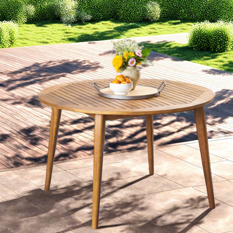 Table de patio moderne en bois d'acacia avec finition en teck pour une utilisation intérieure et extérieure