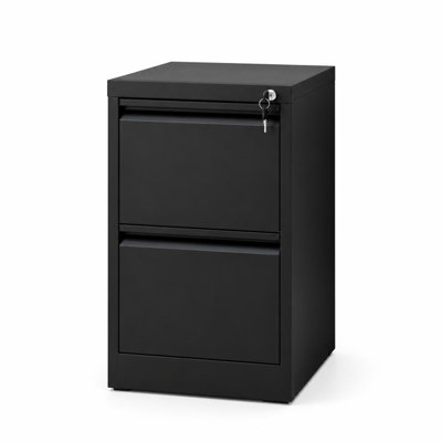 Classeur en métal noir à 2 tiroirs avec serrure et clés, classeur vertical sécurisé, construction en acier épais, organisateur de dossiers compact à placer sous un bureau, pour la maison et le bureau.