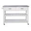 Chariot de cuisine blanc - plateau de table en acier inoxydable et 2 tiroirs fonctionnels pour plus de rangement
