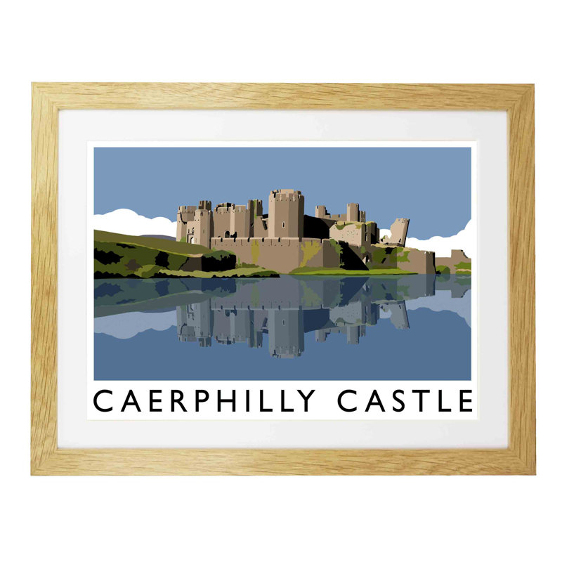 Caerphilly Castle by Richard O'Neil - Print, 33.5 cm H x 43.5 cm W x 2.2 cm D, Oak Wood Frame