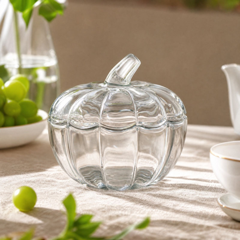 Pot de rangement décoratif en forme de citrouille avec couvercle et pince de rangement, idéal pour la table.