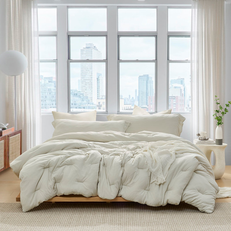 Ensemble d'édredon surdimensionné Summa, Blanc cassé, Édredon pour très grand lit + 2 taies décorativ