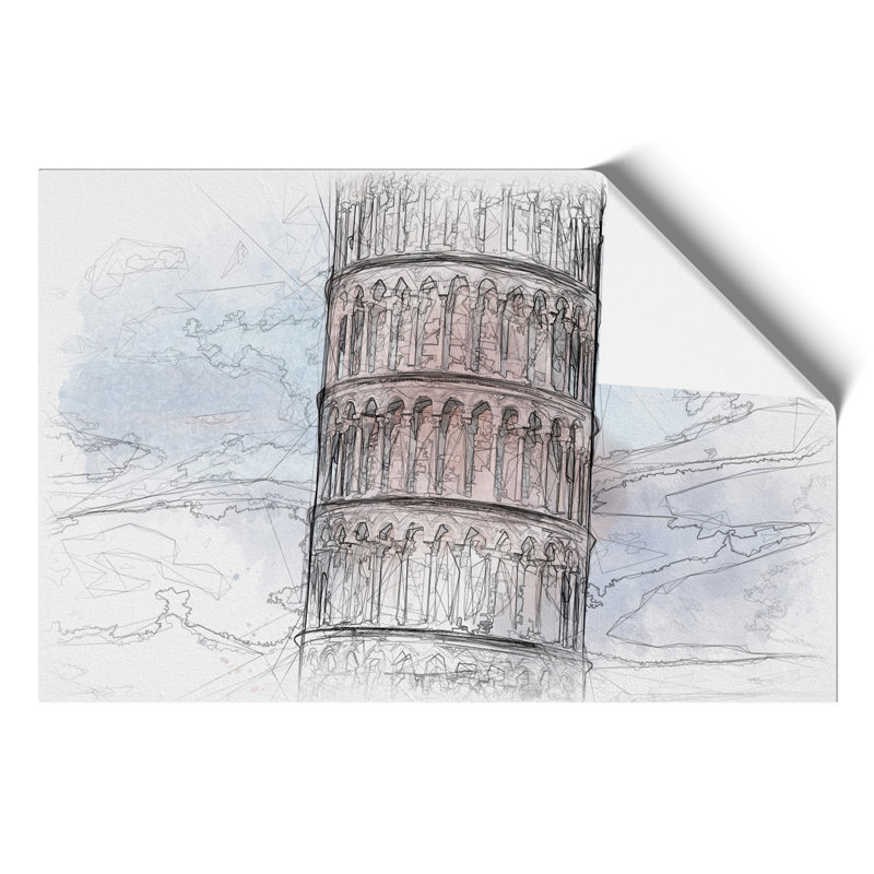 Leaning Tower of Pisa Sketch - Frameless Print, 59cm H x 84cm W x 0.1cm D