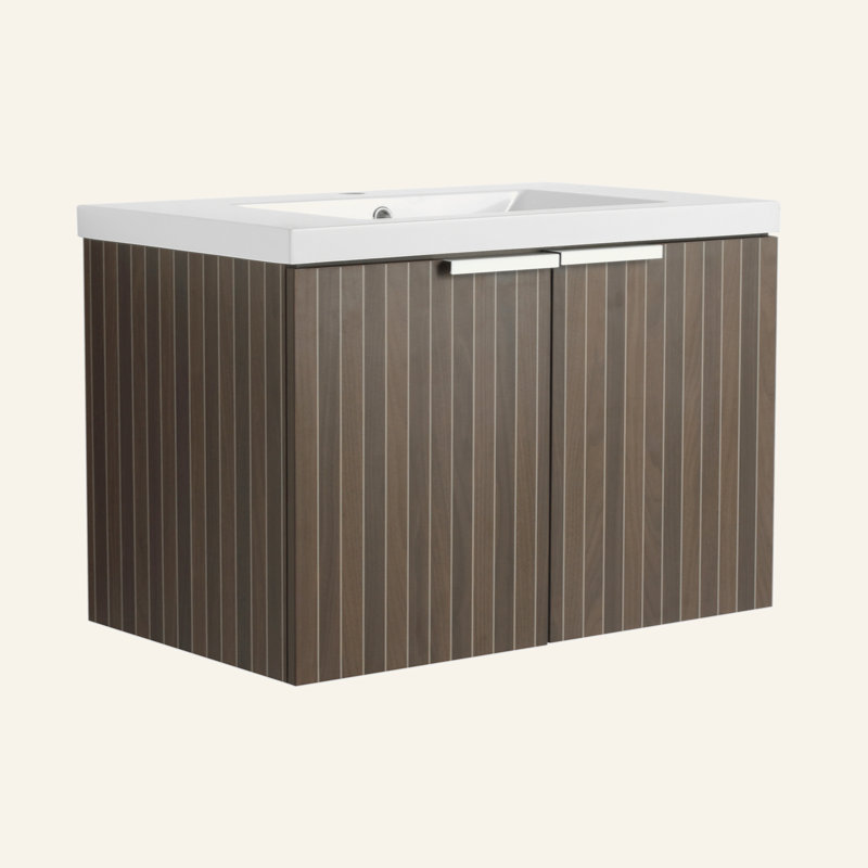 Meuble-lavabo de 30 po avec lavabo en résine, portes à fermeture douce, conception à fixation flottante