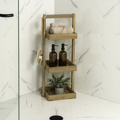 Tilly 30" Classic Rustic 3-Tier Acacia Wood Freestanding Bathroom Shower Caddy with Handle