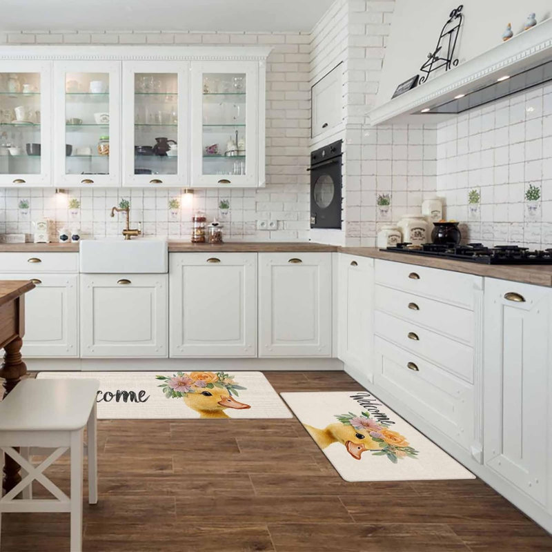 Multicolore beige, ensemble de 2 tapis de cuisine Welcome Duck