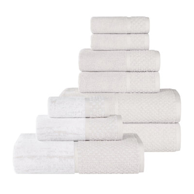 Lodie Cotton Plush Soft Absorbent Jacquard Solid and Two-Toned 9 Piece Towel Set