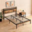 Base de lit en métal pour grand lit, tête et pied de lit en bois avec lumières USB et DEL, rangement spacieux et assemblage facile.-113968997