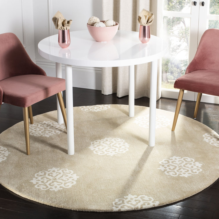 Damask Handmade Tufted Beige/Ivory Area Rug