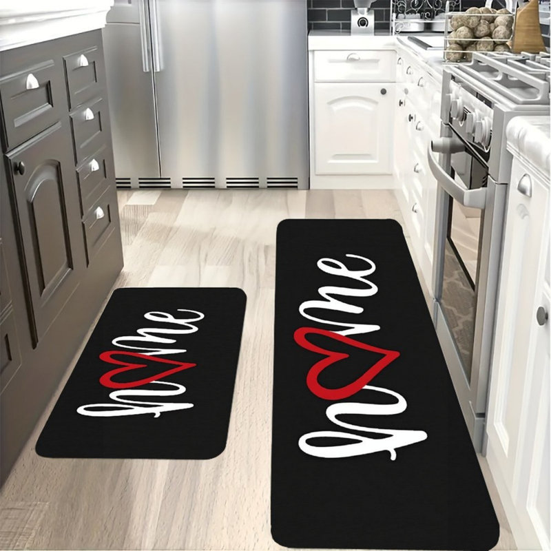 Ensemble de 2 tapis de cuisine Heart Red