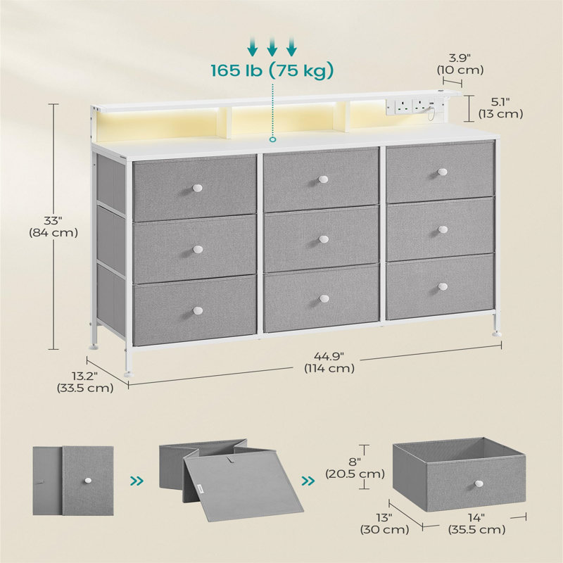 Catela 9 - Drawer Chest of Drawers, Grey