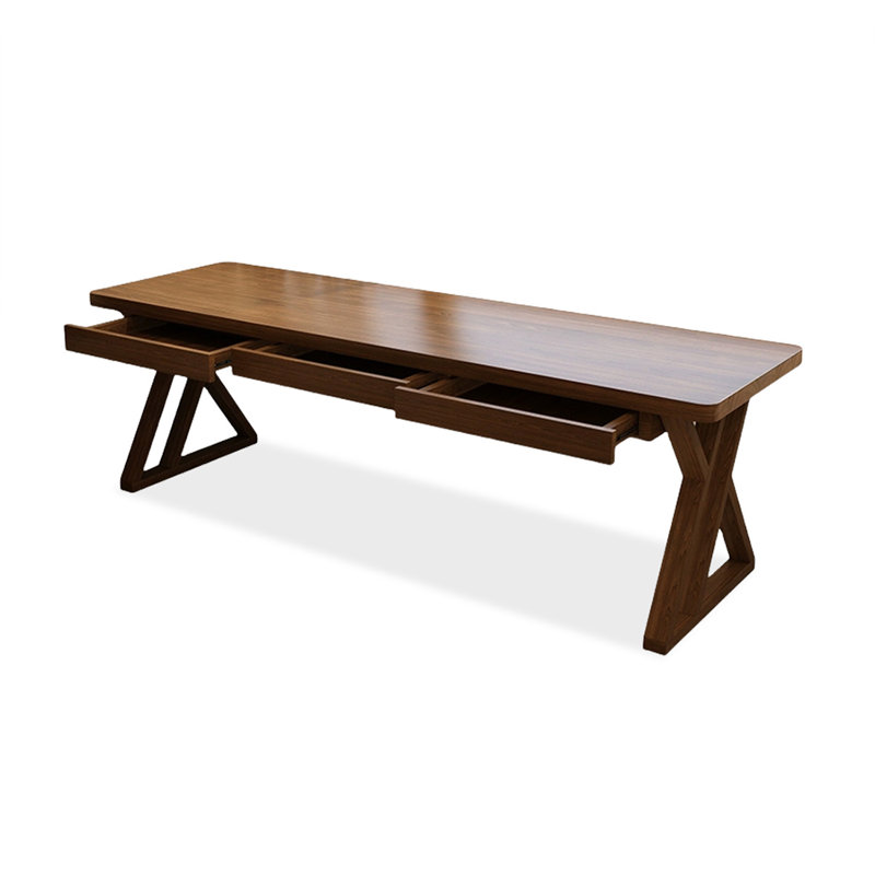 Bureau rectangulaire en noyer massif avec 3 tiroirs, H 29,53 po x l 62,99 po x P 23,62 po