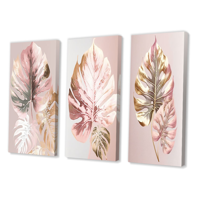«Feuille II», 3 pièces sur toile, Toile tendue, H 20 po x l 36 po