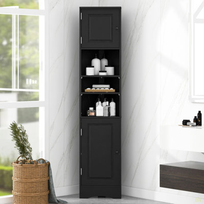 Armoire de rangement haute multifonctionnelle avec deux portes et tablettes réglables, tablette ouverte