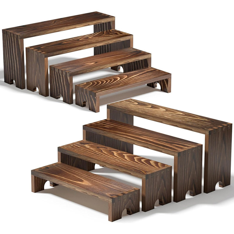 Ensemble de 2 grands présentoirs en bois à plusieurs niveaux pour les événements des vendeurs, un présentoir de parfum empilable pour hommes et femmes, un présentoir à dessert en forme de petit gâteau en bois, un présentoir de table à dessert en bois, des risers pour la fête