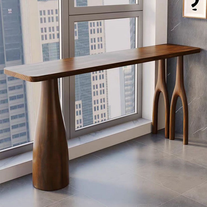 Nut-brown Straight Solid Wood Bar Table
