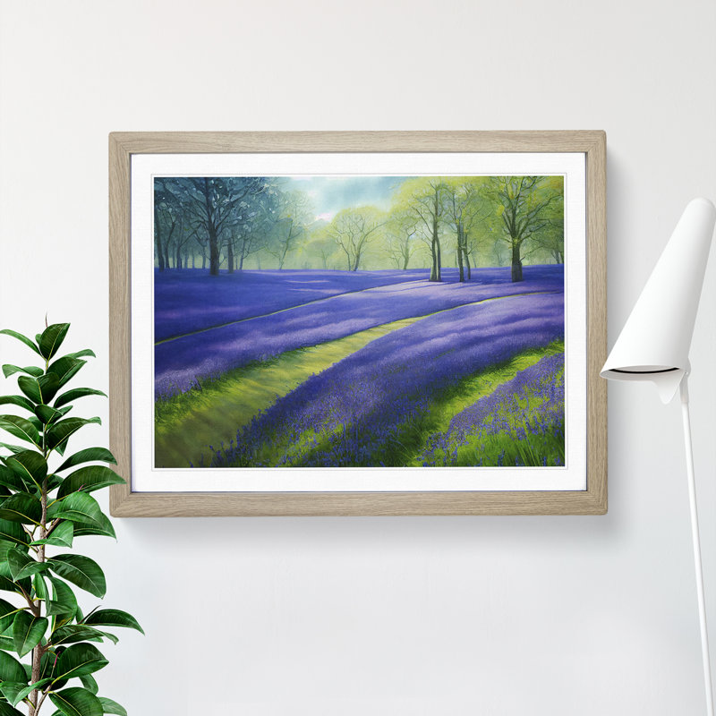 Watercolour Bluebell Field - Single Picture Frame Print, 46cm H x 64cm W x 2cm D, Oak Framed