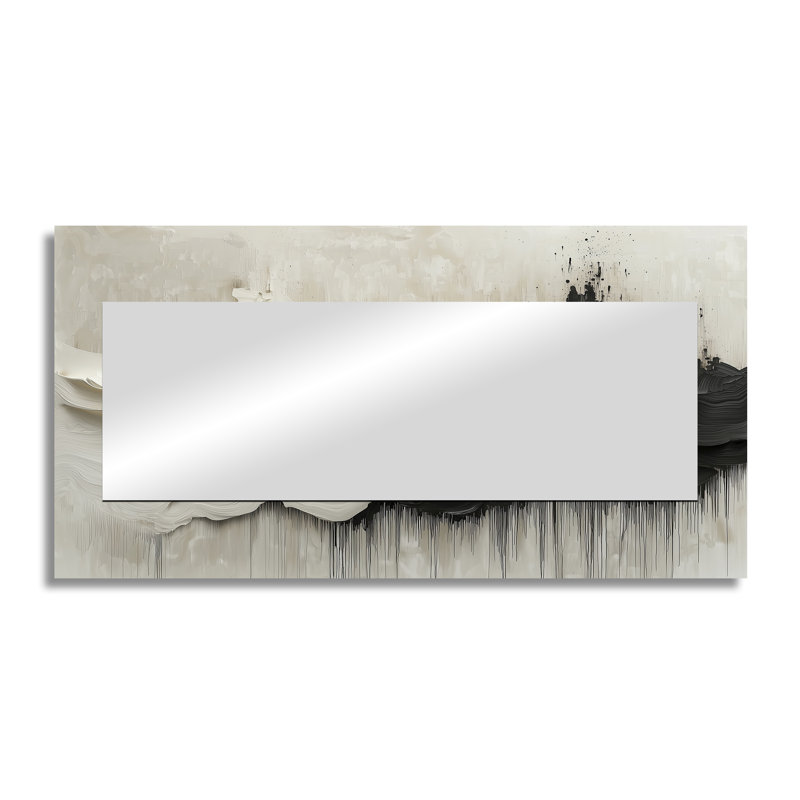 Black White Unbound Horizons Drip Painting I - Abstract Mirror Wall Decor - Printed On Metal, 28" x 55"