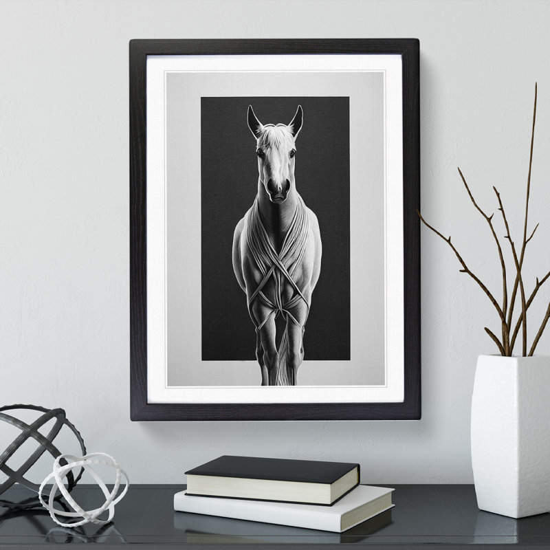 Monochrome Horse No.1 - Single Picture Frame Painting, 64cm H x 46cm W x 2cm D, Black