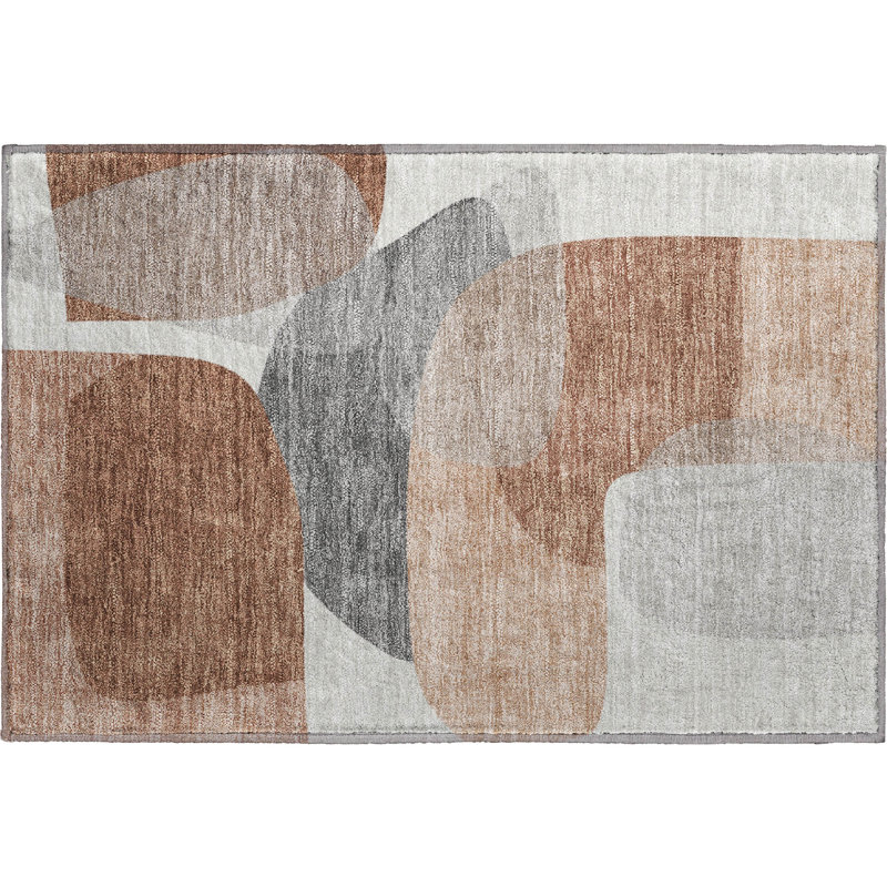 Premium Machine Washable Mayfield AMF2121 Blocks Rug, 1'8" x 2'6", Paprika