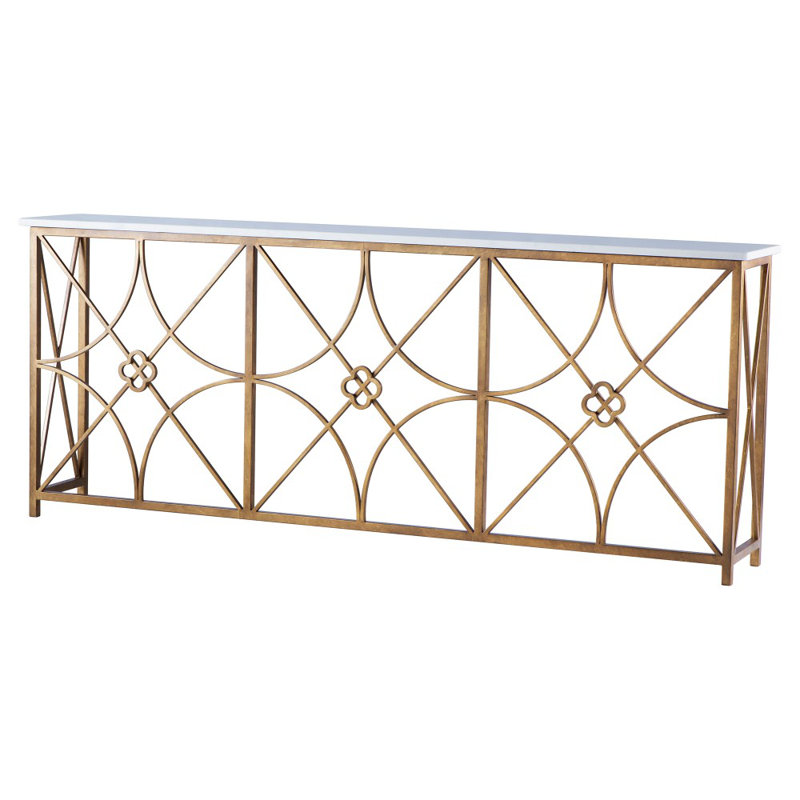 Boxwoods 84'' Console Table, Royal Gold, Carrera Marble
