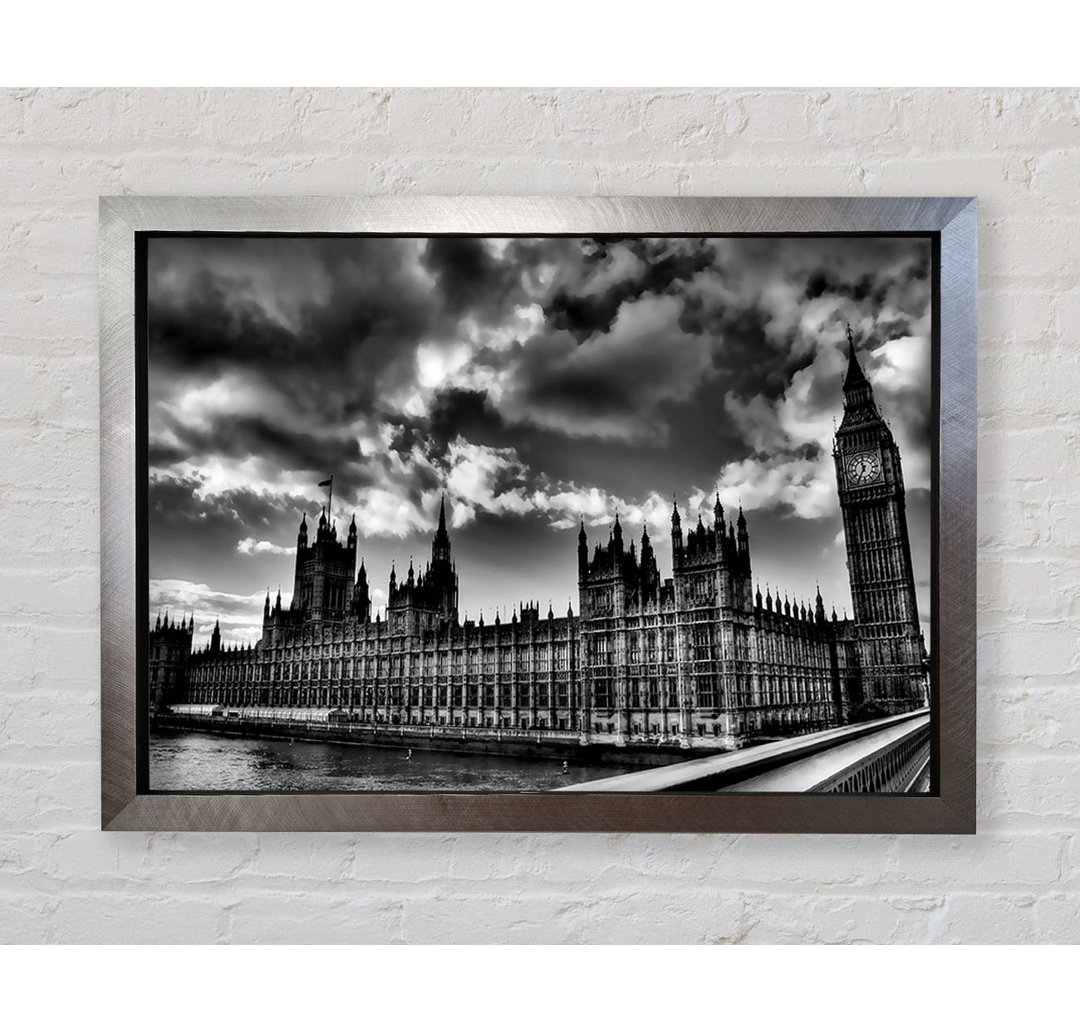 London Houses Of Parliament B N W Sturmwolken - Einzelner Bilderrahmen Kunstdrucke