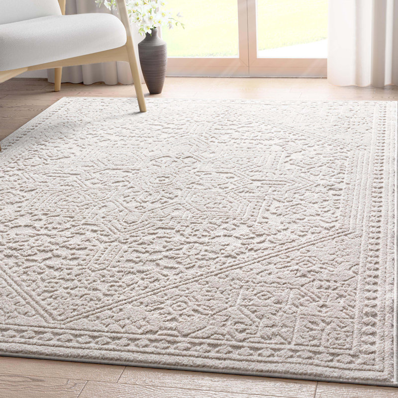 Tapis ivoire Well tissé Harlow Cloud Medallion, Rectangle 9 pi 3 po x 12 pi 6 po