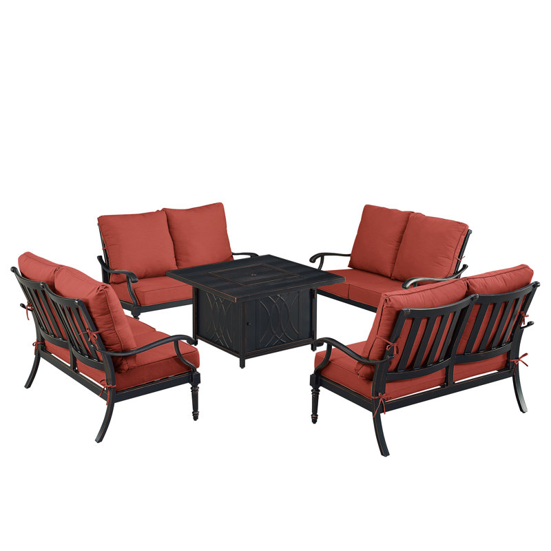 Ensemble de conversation d'extérieur pour 8 personnes avec coussins Paili, Rouge