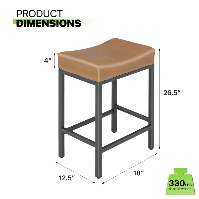 Triplehorn Backless Bar Stools Counter Stools with Upholstered Seat, Camel, Counter Stool (26.5" Seat Height)