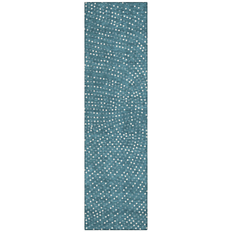 Teal Synthetic Flat Woven Washable Runner Rug 2'3" x 7'6"