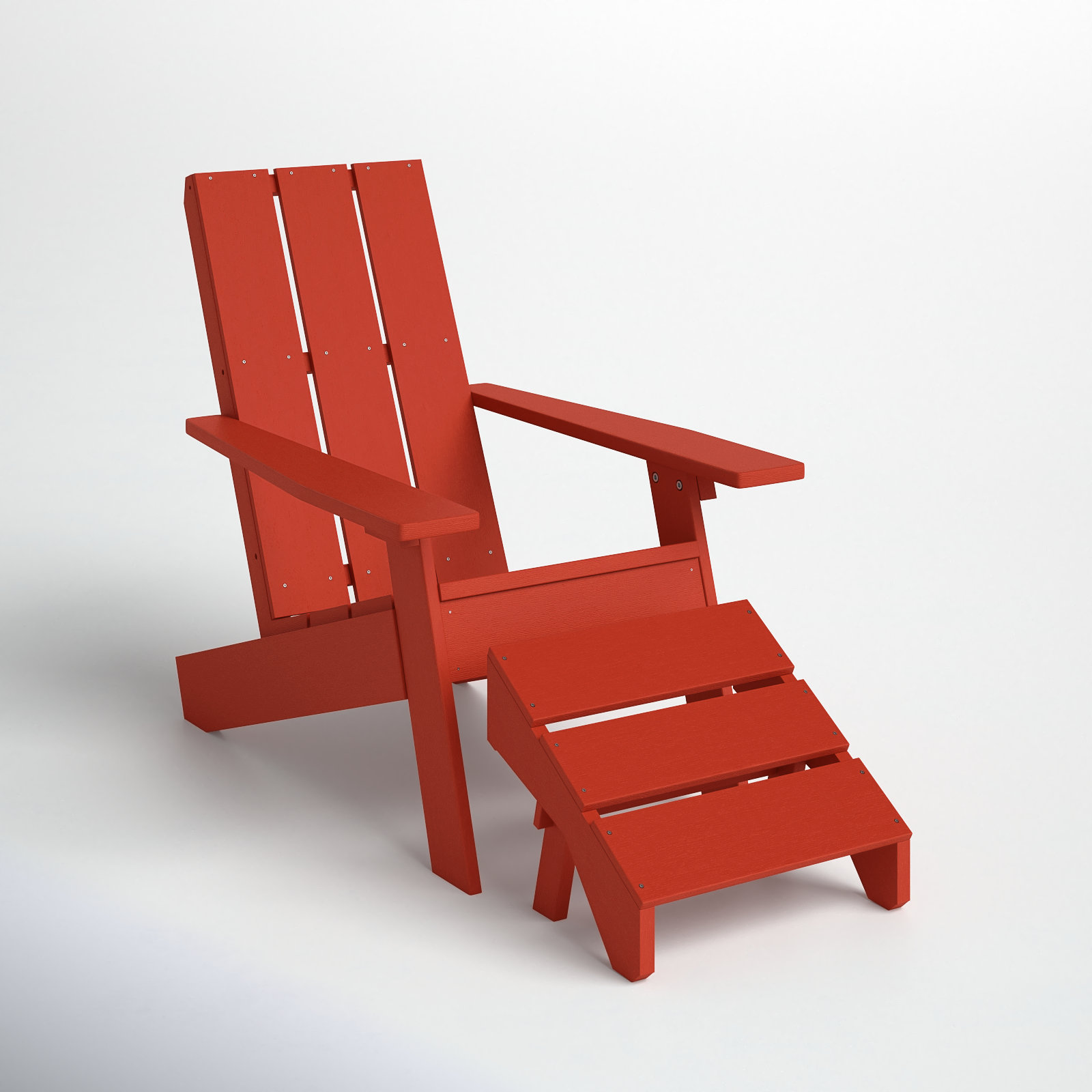 Byrnes Outdoor Adirondack Chair With Ottoman, Red