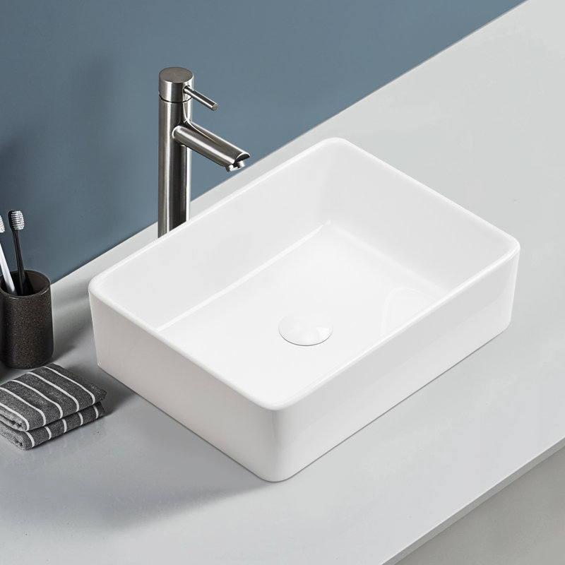 Lavabo de salle de bain rectangulaire en céramique blanche L 19 po Topcraft