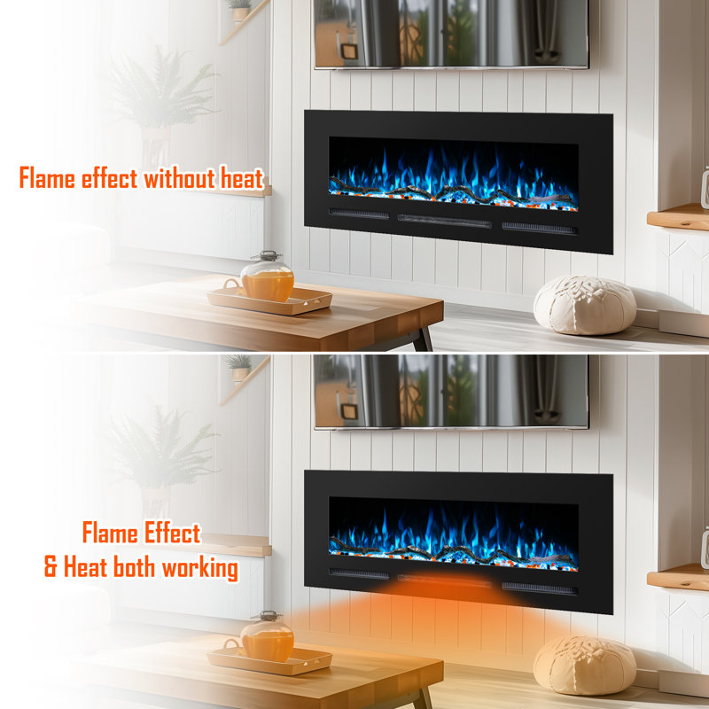 Aarryn Black Electric Fireplace Insert, 21.65" H x 100" W x 5.5" D