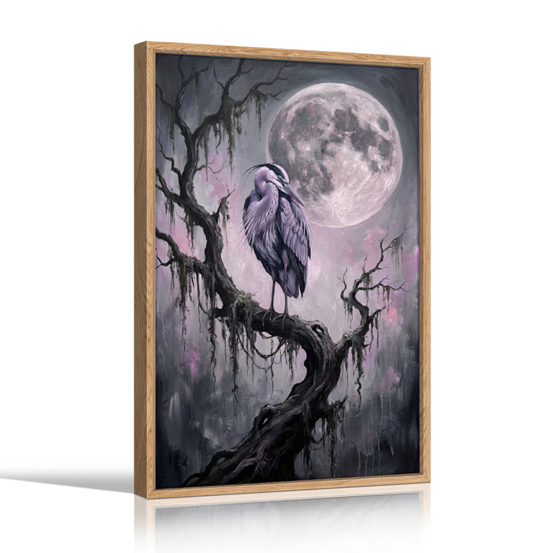 Ensemble de 1 tableau sur toile représentant un héron au clair de lune, 48"H x 32"W, Naturel