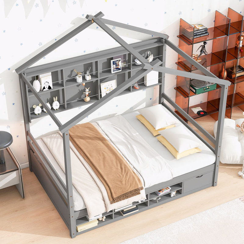 Lit plateforme avec rangement Addalina, Simple, Gris / naturel