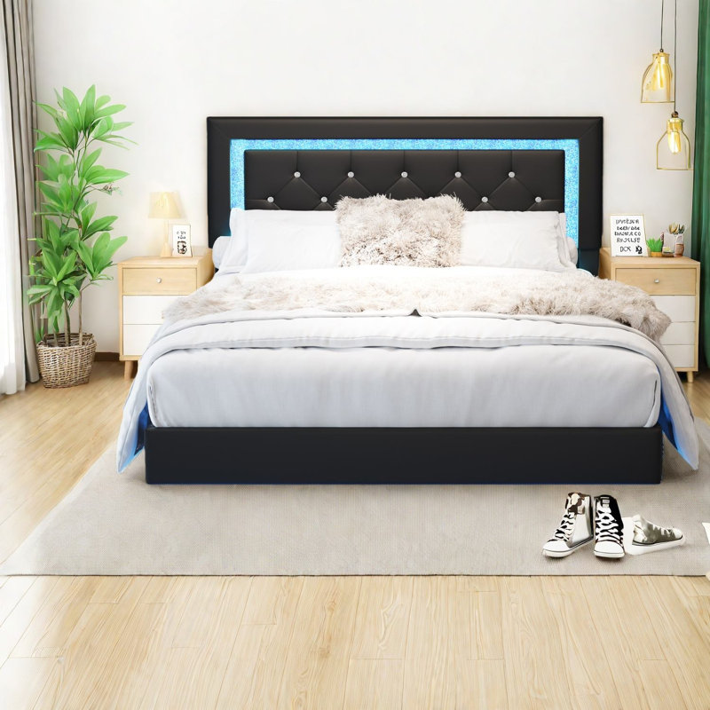 Lits rembourrés modernes avec cadre en acier à DEL, style chambre à coucher