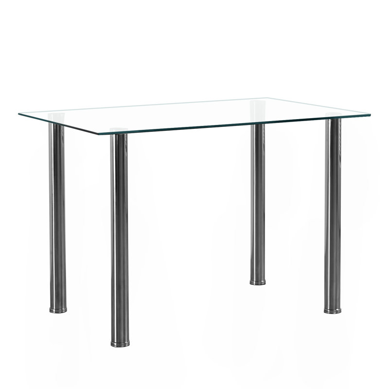 Table de salle à manger moderne 47 "en verre pour 47 personnes, table de cuisine avec pieds en métal argenté pour petits espaces